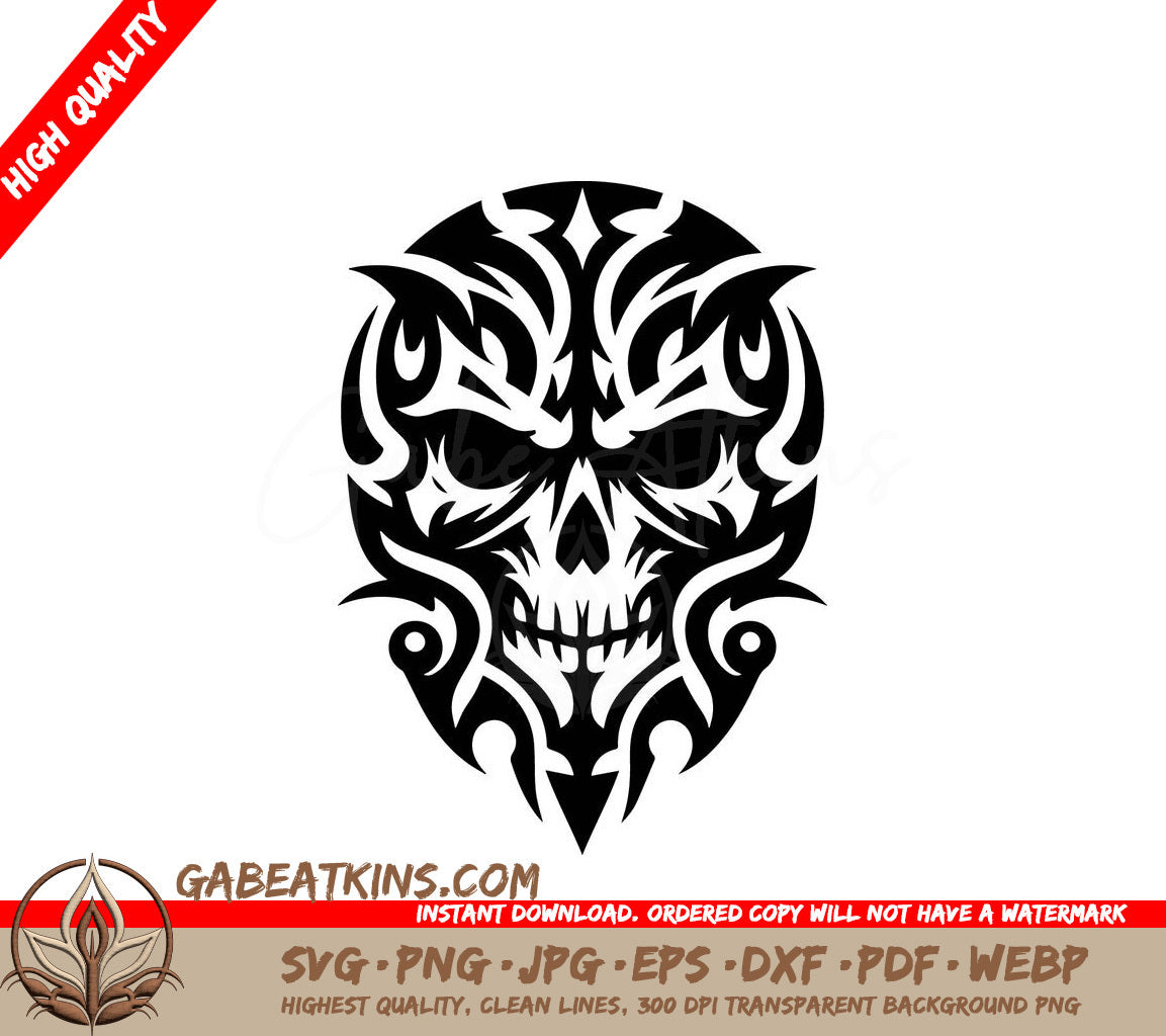 Modern Tribal Skull SVG - Tattoo Design SVG