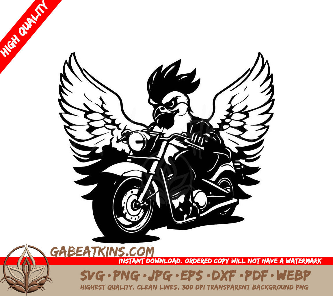 Rooster Riding Motorcycle with Wings SVG - Illustration SVG