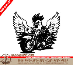 Rooster Riding Motorcycle with Wings SVG - Illustration SVG