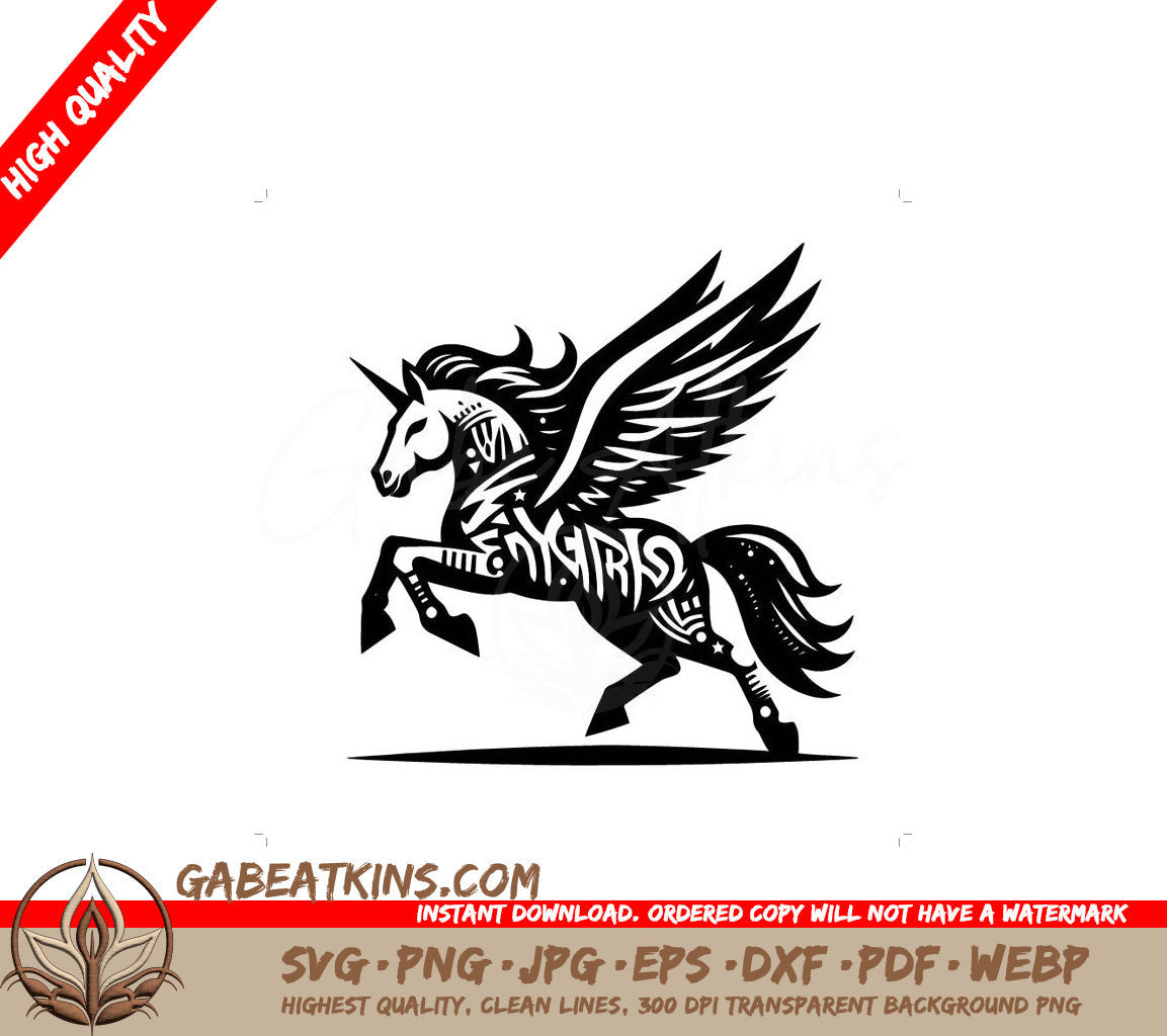 A Unicorn With Wings SVG - pegasus mythology creature silhouette graffiti tag hip hop street art typography illustration SVG