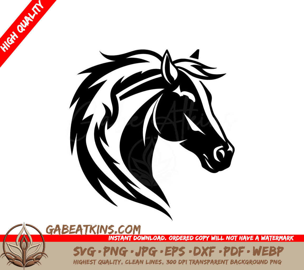 A Horses Head With A Long Mane SVG - powerful horse with a vibrant yellow mane stares forward SVG