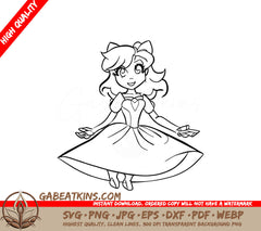 Princess Peach Super Smash Bros Coloring Page SVG - Girl in Princess Dress SVG