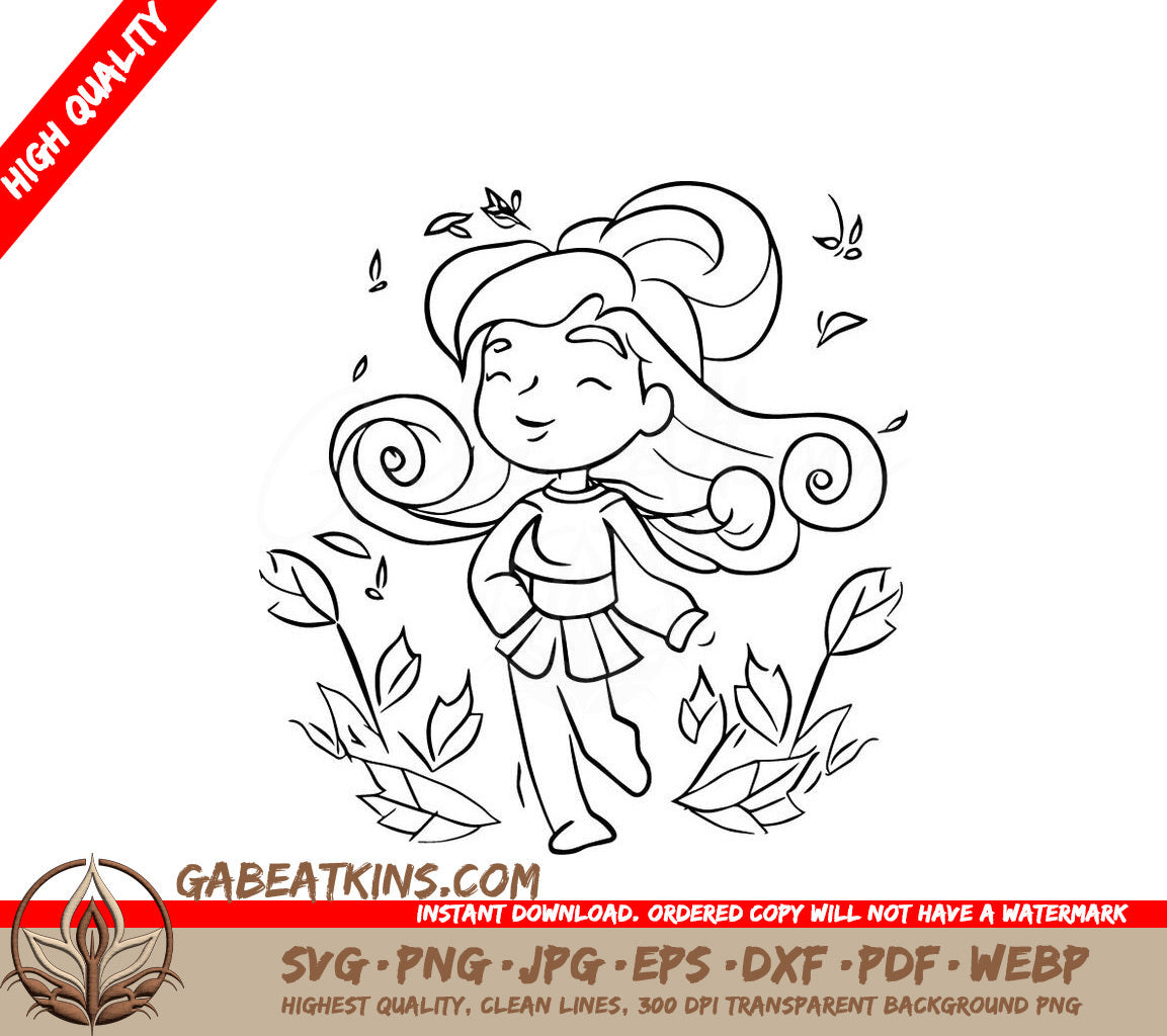 Girl with Long Hair - Fall Coloring SVG SVG
