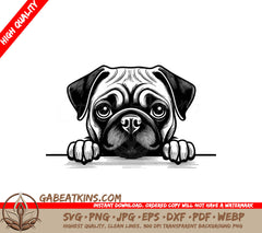 Cute Pug Peeking Over Wall - SVG SVG