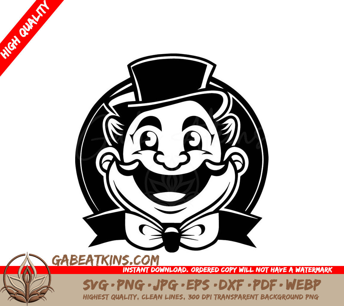 Retro Cartoon Mascot Joyful Man in Top Hat & Bow Tie SVG SVG