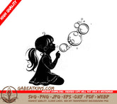 Little Girl Blowing Soap Bubbles SVG Silhouette SVG