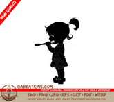 Little Girl Brushing Teeth Silhouette SVG - Full Body Black SVG