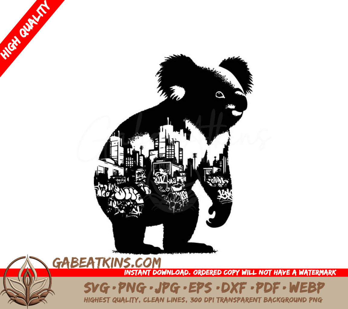 Graffiti Koala Silhouette SVG - Cityscape Street Art Design SVG