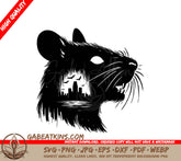 Vintage Horror Mouse Silhouette SVG - City Skyline Background SVG