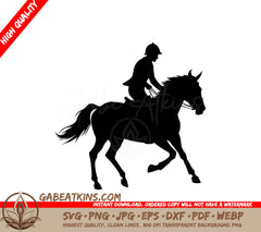 A Silhouette Of A Person Riding A Horse On A White Background SVG - silhouette of a Horseback riding on white SVG