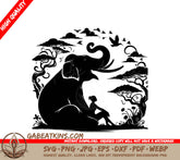 Elephant and Woman Silhouette SVG - Vector Art Graphic SVG