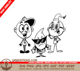 Cartoon Character Trio SVG - Hat & No Hat Design SVG