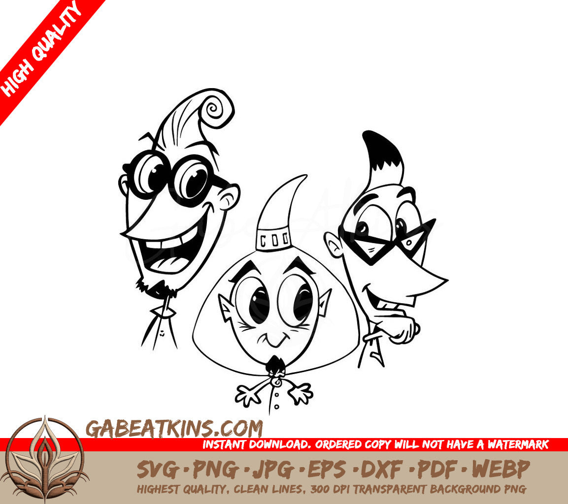 Cartoon Friends with Glasses & Bird SVG -  Drawing SVG