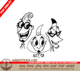 Cartoon Friends with Glasses & Bird SVG -  Drawing SVG