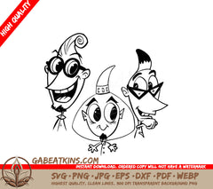 Cartoon Friends with Glasses & Bird SVG -  Drawing SVG