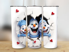 3 Snowmen Peeking Through Cracked Wall Tumbler Wrap |  20 oz Skinny Tu | 20 oz Skinny Tumbler Wrap