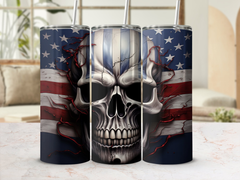 Fractured American Flag Skull 20oz Tumbler Design | Crackled Patriotic Skull Sublimation Wrap | Distressed Flag Skull Tumbler Graphic | PNG | Tumbler Wrap | 20oz tumbler wrap, 3D Skull, affirmed freedom, audacious freedom, augmenting charm, bold statement, captivating design, celebrate resolute freedom, dynamic visual appeal, emblem of resilience, Fluid American Flag, high-quality print, Indomitable Spirit, new arrival, perfect punch of patriotism, PNG file, refreshing sip, Skulls, Skulls Tumbler Wrap, spir