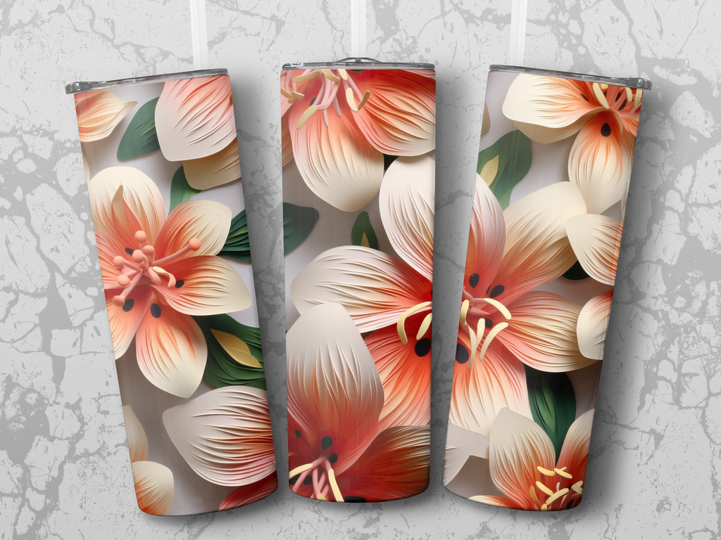 20 Oz Tumbler Wrap | 3D Alstroemeria Flower Tumbler Wrap | Seamless Design - Gabe Atkins Designs