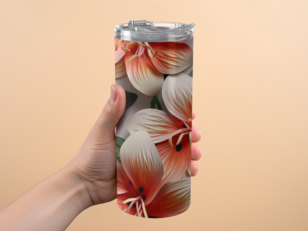 20 Oz Tumbler Wrap | 3D Alstroemeria Flower Tumbler Wrap | Seamless Design - Gabe Atkins Designs