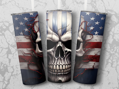Fractured American Flag Skull 20oz Tumbler Design | Crackled Patriotic Skull Sublimation Wrap | Distressed Flag Skull Tumbler Graphic | PNG - Gabe Atkins Designs