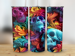 Colorful Skulls 20 oz Skinny Tumbler Wrap Sublimation Design, Straight | Colorful Skulls 20 oz Skinny Tumbler Wrap Sublimation Design, Straight