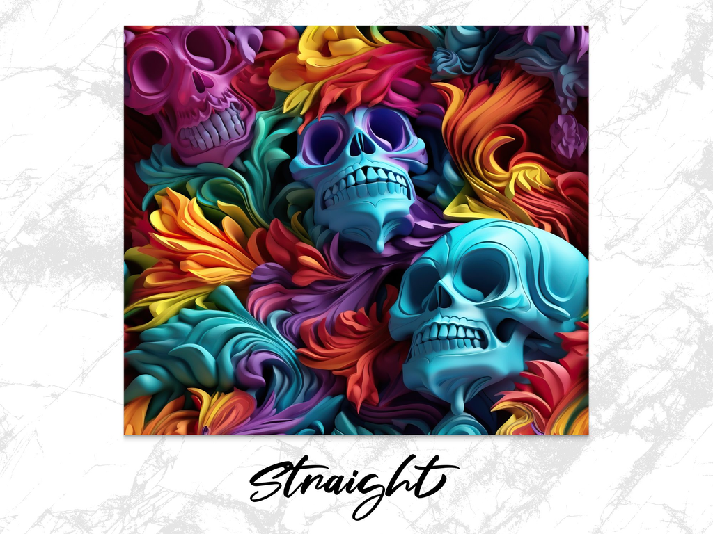 Colorful Skulls 20 oz Skinny Tumbler Wrap Sublimation Design, Straight | Colorful Skulls 20 oz Skinny Tumbler Wrap Sublimation Design, Straight