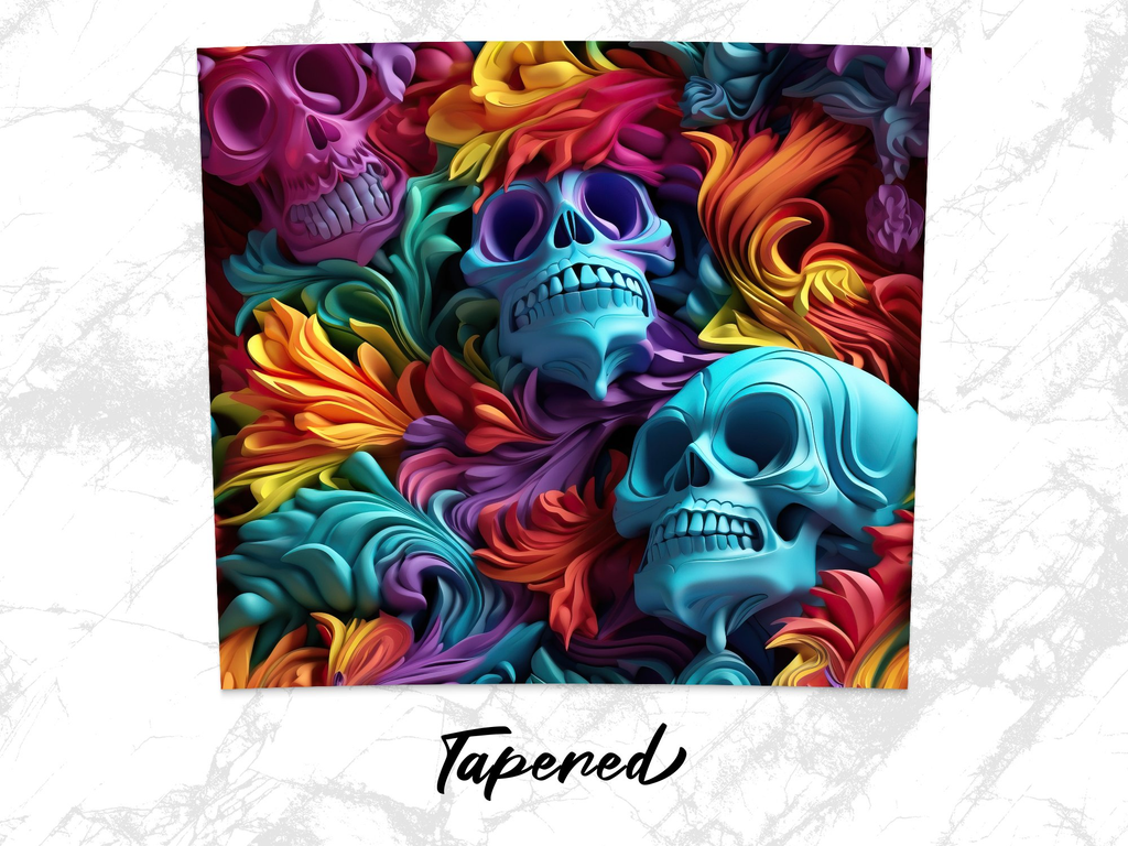 Colorful Skulls 20 oz Skinny Tumbler Wrap Sublimation Design, Straight | Colorful Skulls 20 oz Skinny Tumbler Wrap Sublimation Design, Straight