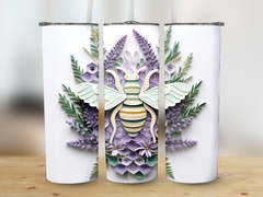 Intricate 3D Bee on a Purple Flower 20 oz Skinny Tumbler Wrap Sublimat | Purple Flower 20 oz Skinny Tumbler Wrap Sublimation Design, Seamless, Straight