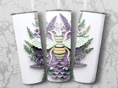 Intricate 3D Bee on a Purple Flower 20 oz Skinny Tumbler Wrap Sublimat | Purple Flower 20 oz Skinny Tumbler Wrap Sublimation Design, Seamless, Straight