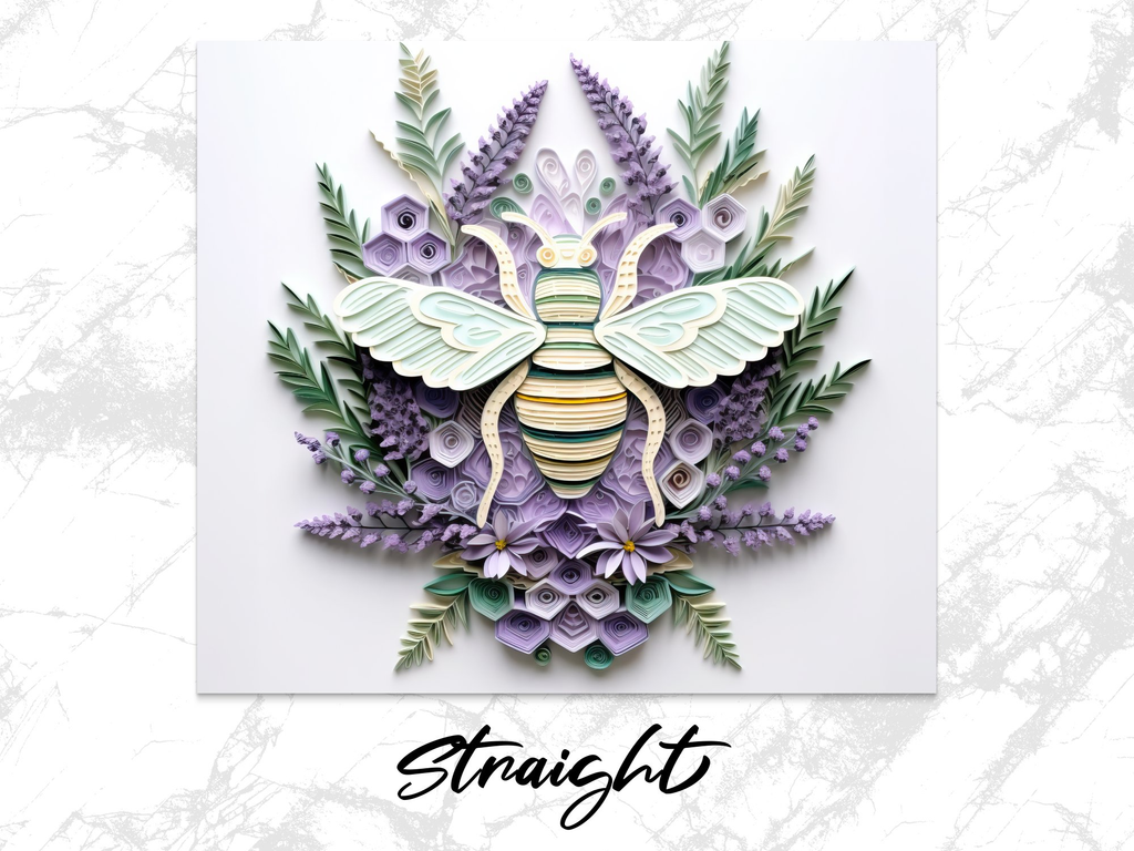Intricate 3D Bee on a Purple Flower 20 oz Skinny Tumbler Wrap Sublimat | Purple Flower 20 oz Skinny Tumbler Wrap Sublimation Design, Seamless, Straight