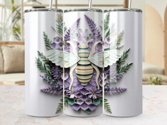 Intricate 3D Bee on a Purple Flower 20 oz Skinny Tumbler Wrap Sublimat | Purple Flower 20 oz Skinny Tumbler Wrap Sublimation Design, Seamless, Straight
