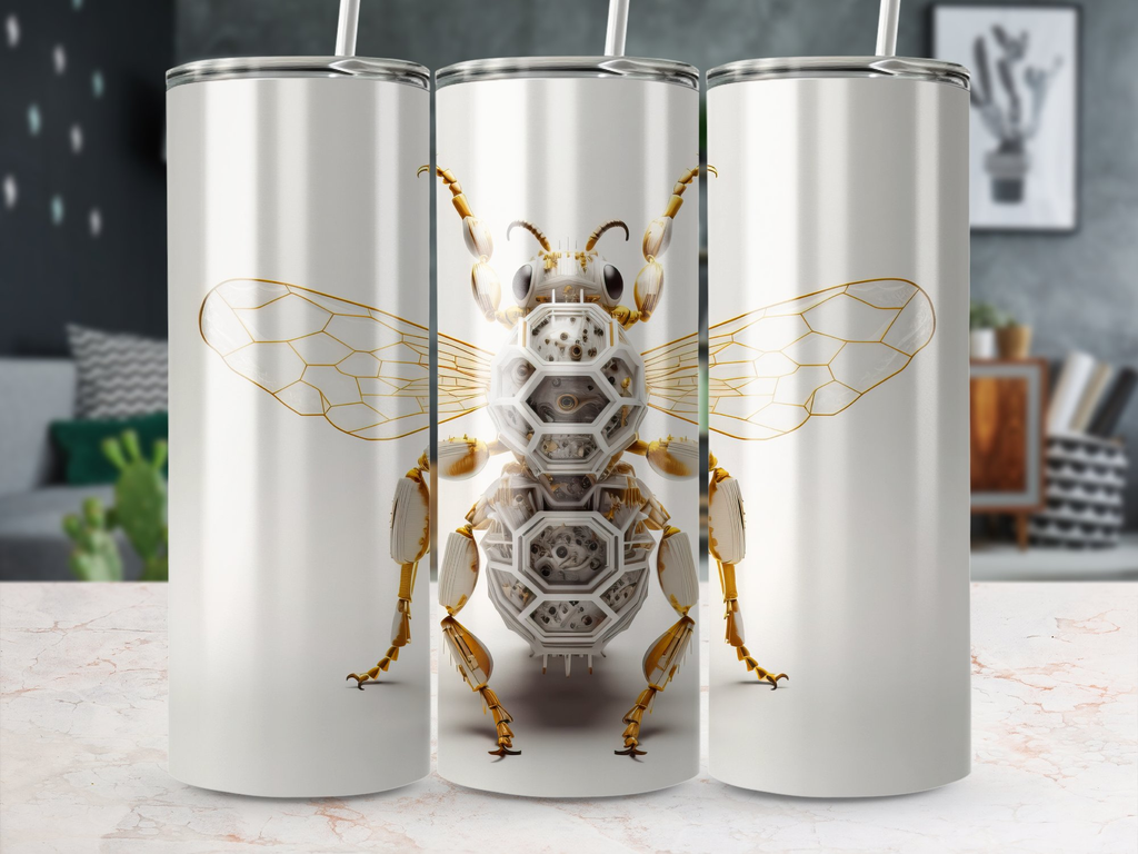 3d Robotic Design of a Bee 20 oz Skinny Tumbler Sublimation Design, St | Bee 20 oz Skinny Tumbler Sublimation Design, Straight