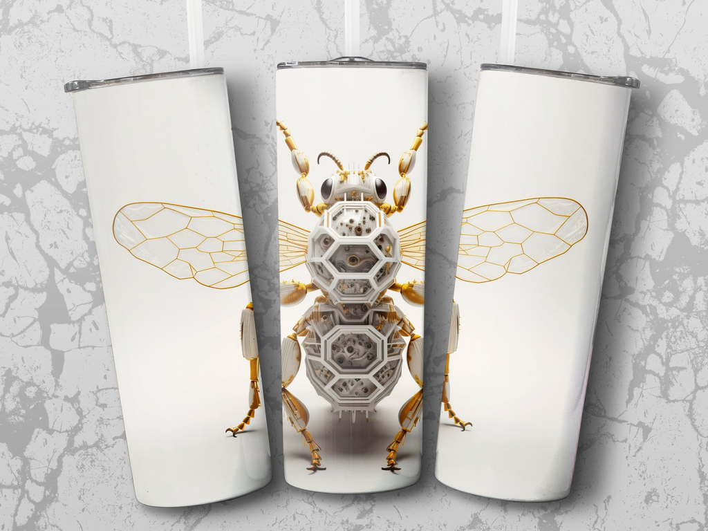 3d Robotic Design of a Bee 20 oz Skinny Tumbler Sublimation Design, St | Bee 20 oz Skinny Tumbler Sublimation Design, Straight