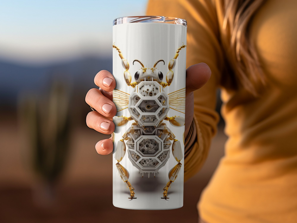 3d Robotic Design of a Bee 20 oz Skinny Tumbler Sublimation Design, St | Bee 20 oz Skinny Tumbler Sublimation Design, Straight