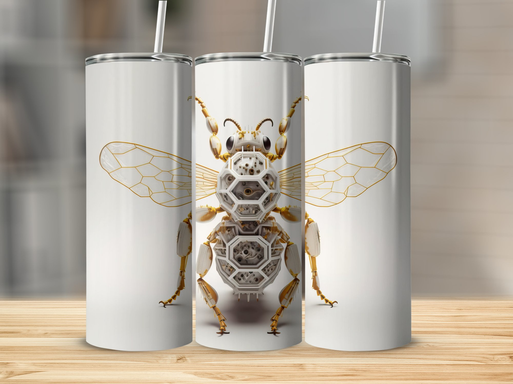 3d Robotic Design of a Bee 20 oz Skinny Tumbler Sublimation Design, St | Bee 20 oz Skinny Tumbler Sublimation Design, Straight