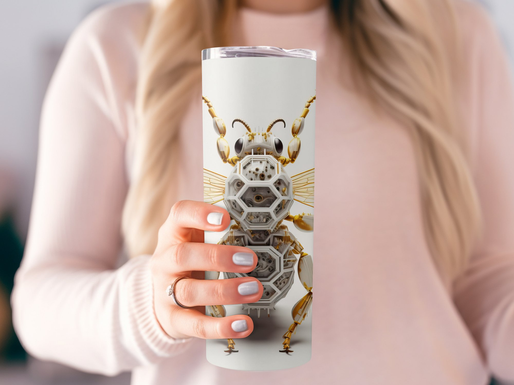 3d Robotic Design of a Bee 20 oz Skinny Tumbler Sublimation Design, St | Bee 20 oz Skinny Tumbler Sublimation Design, Straight
