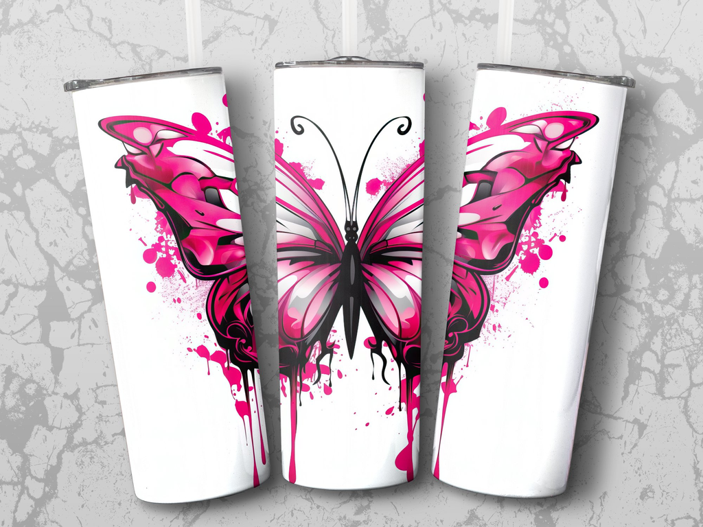Watercolor Cherry Red Butterfly 20 oz Skinny Tumbler Sublimation Design | Seamless, Straight And Tapered Tumbler Wrap, Instant Download PNG - Gabe Atkins Designs
