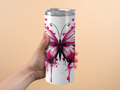 Watercolor Cherry Red Butterfly 20 oz Skinny Tumbler Sublimation Design | Seamless, Straight And Tapered Tumbler Wrap, Instant Download PNG - Gabe Atkins Designs