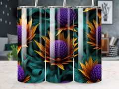 3d Thistle Flower 20 oz Skinny Tumbler Wrap Sublimation Design, Straig | 3d Thistle Flower 20 oz Skinny Tumbler Wrap Sublimation Design, Straight