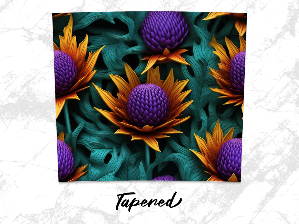 3d Thistle Flower 20 oz Skinny Tumbler Wrap Sublimation Design, Straig | 3d Thistle Flower 20 oz Skinny Tumbler Wrap Sublimation Design, Straight