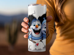 3 Snowmen Peeking Through Cracked Wall Tumbler Wrap |  20 oz Skinny Tu | 20 oz Skinny Tumbler Wrap