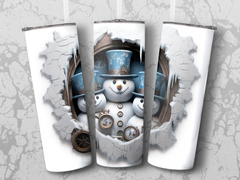 Three Snowmen Peeking Through Cracked Wall } 20oz Skinny Tumbler Wrap | Seamless Design - Gabe Atkins Designs