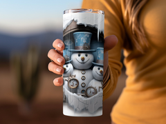Three Snowmen Peeking Through Cracked Wall } 20oz Skinny Tumbler Wrap | Seamless Design - Gabe Atkins Designs