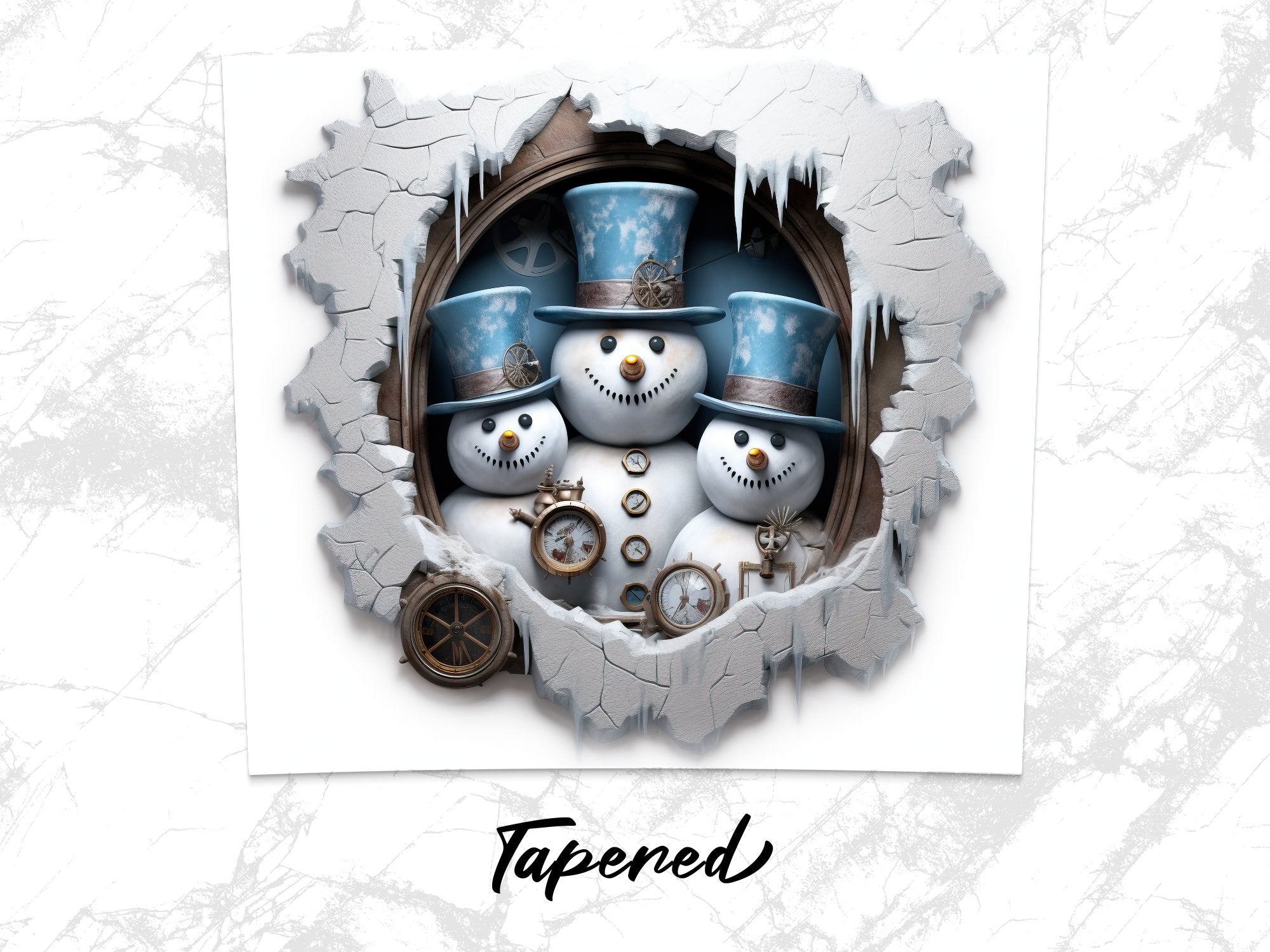 Three Snowmen Peeking Through Cracked Wall } 20oz Skinny Tumbler Wrap | Seamless Design - Gabe Atkins Designs