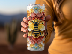 3d Colorful Intricate Bee 20 oz Skinny Tumbler Sublimation Design, Str | 3d Colorful Intricate Bee 20 oz Skinny Tumbler Sublimation Design, Straight