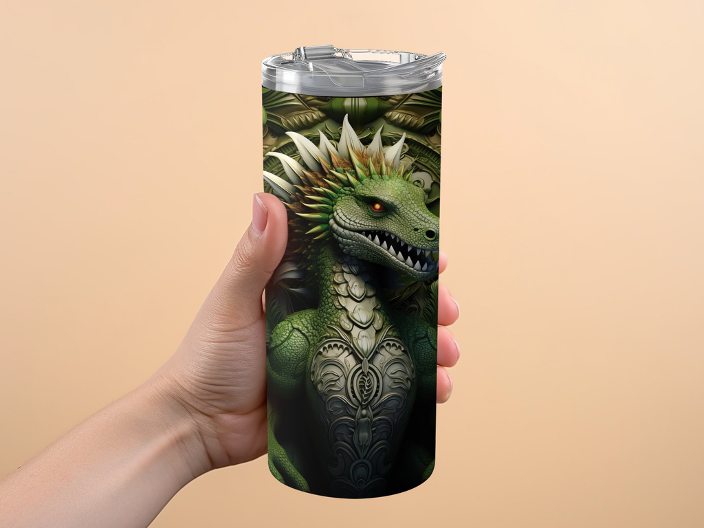 3d Green Dragon 20 oz Skinny Tumbler Sublimation Design, Seamless, Str | 3d Green Dragon 20 oz Skinny Tumbler Sublimation Design, Seamless, Straight