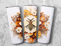 3d Intricate Bee On 3d Flowers 20 oz Skinny Tumbler Wrap Sublimation D | 3d Flowers 20 oz Skinny Tumbler Wrap Sublimation Design, Seamless, Straight