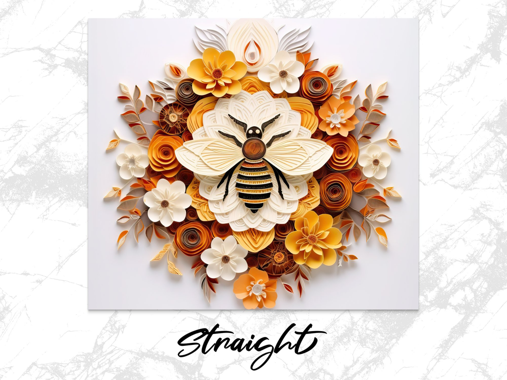 3d Intricate Bee On 3d Flowers 20 oz Skinny Tumbler Wrap Sublimation D | 3d Flowers 20 oz Skinny Tumbler Wrap Sublimation Design, Seamless, Straight