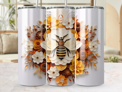 3d Intricate Bee On 3d Flowers 20 oz Skinny Tumbler Wrap Sublimation D | 3d Flowers 20 oz Skinny Tumbler Wrap Sublimation Design, Seamless, Straight