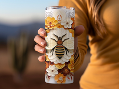 3d Intricate Bee On 3d Flowers 20 oz Skinny Tumbler Wrap Sublimation D | 3d Flowers 20 oz Skinny Tumbler Wrap Sublimation Design, Seamless, Straight